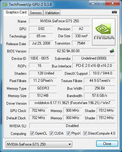 PALIT GTS250(256Bit)EGREEN 512 MB GDDR3 TV DVI