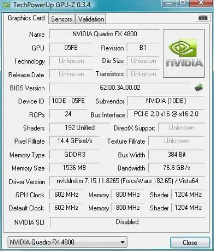 PNY QUADRO FX4800 1,5GB GDDR3 384-Bit PCI-E 16X