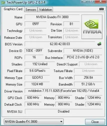 PNY QUADRO FX3800 (256Bit) 1GB GDDR3 16X
