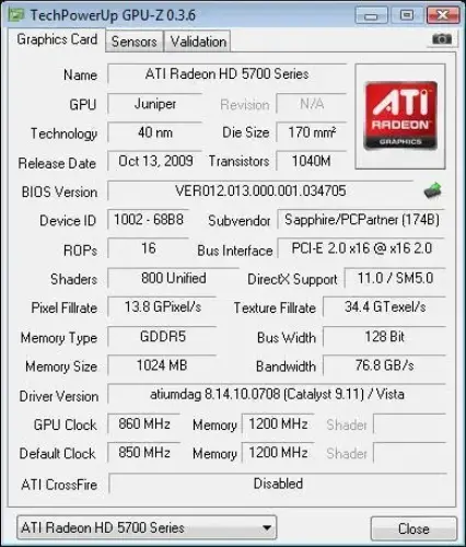 SAPPHIRE ATI HD5770 VAPORX 1GB DDR5 AVIVO 16X DVI