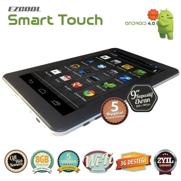 Ezcool Smart Touch 8GB 9″ Beyaz Tablet + 4 Adet Aksesuar Hediye