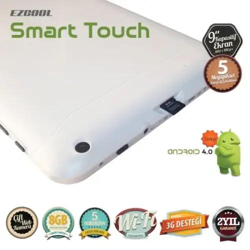 Ezcool Smart Touch 8GB 9″ Beyaz Tablet + 4 Adet Aksesuar Hediye