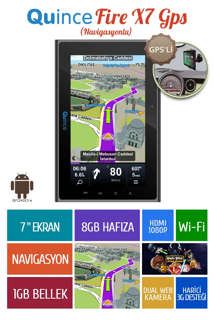 Quince Fire X7 7″ 8GB Gps Tablet Pc