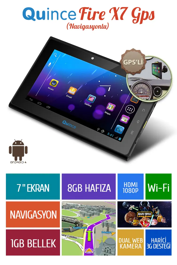 Quince Fire X7 7″ 8GB Gps Tablet Pc