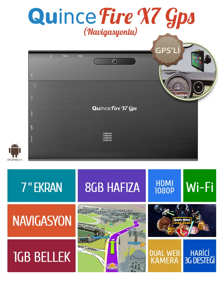 Quince Fire X7 7″ 8GB Gps Tablet Pc
