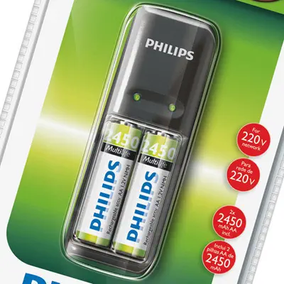 Philips Şarj Cihazı 2`li + 2450 Pil (SCB1280)