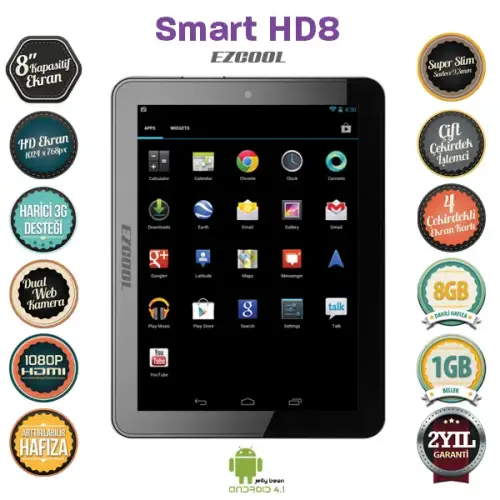 Ezcool Smart HD8 8GB DualCore 8″ HD Tablet+4Hediye