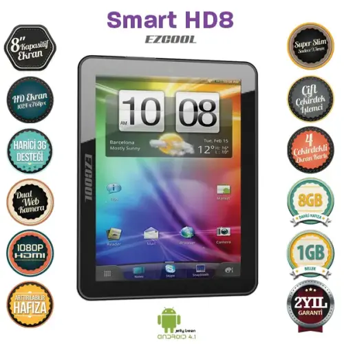 Ezcool Smart HD8 8GB DualCore 8″ HD Tablet+4Hediye