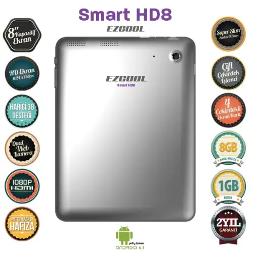 Ezcool Smart HD8 8GB DualCore 8″ HD Tablet+4Hediye