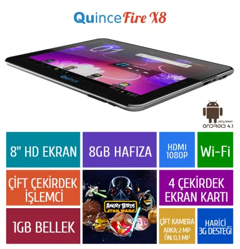 Quince Fire X8 8″ 8GB Tablet Pc
