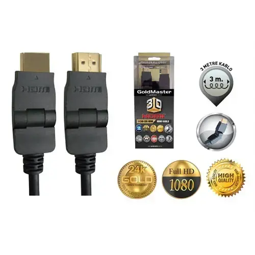 Goldmaster CAB-335 1.4 HDMI Kablo 3 Metre 360° Hareketli