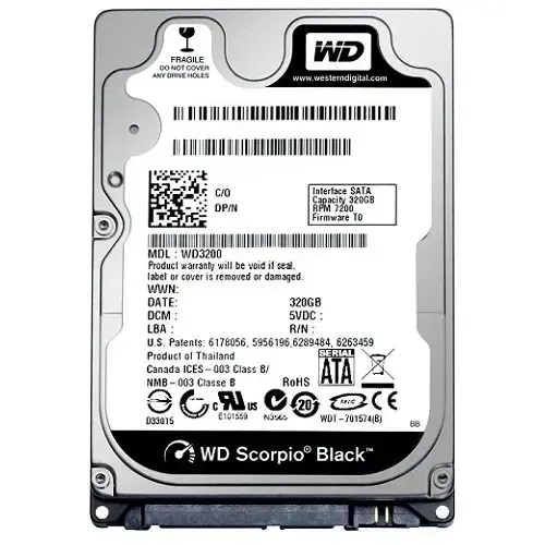 WD 320 Gb 2.5″ Black SATA 7200rpm 16MB WD3200BEKX