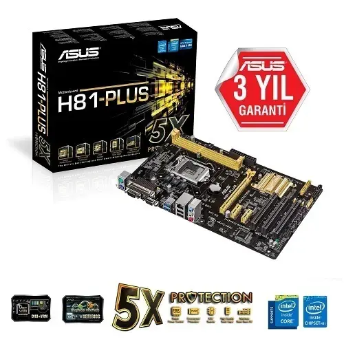 Asus H81-Plus H81 Ddr3 Sata3 Usb3 1150p 16x Anakart