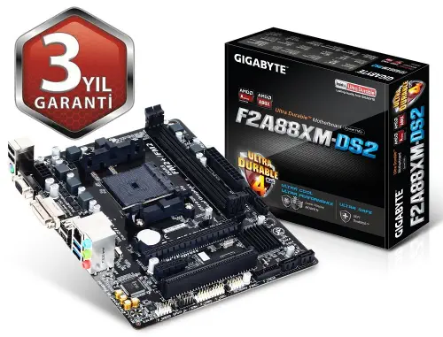 Gigabyte GA-F2A88XM-DS2 AMD A88X Soket FM2+ DDR3 2400MHz(OC) mATX Anakart 
