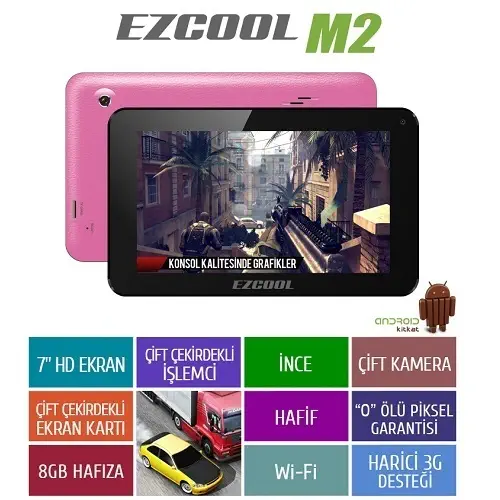 Ezcool M2 8GB DualCore 7″ HD Pembe Tablet