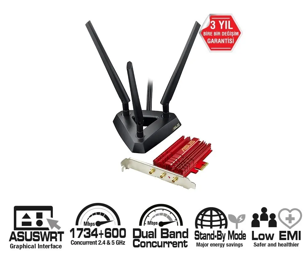 AsusPCE-AC68 DualBand AC1900 3Antenli PCIE Adaptor
