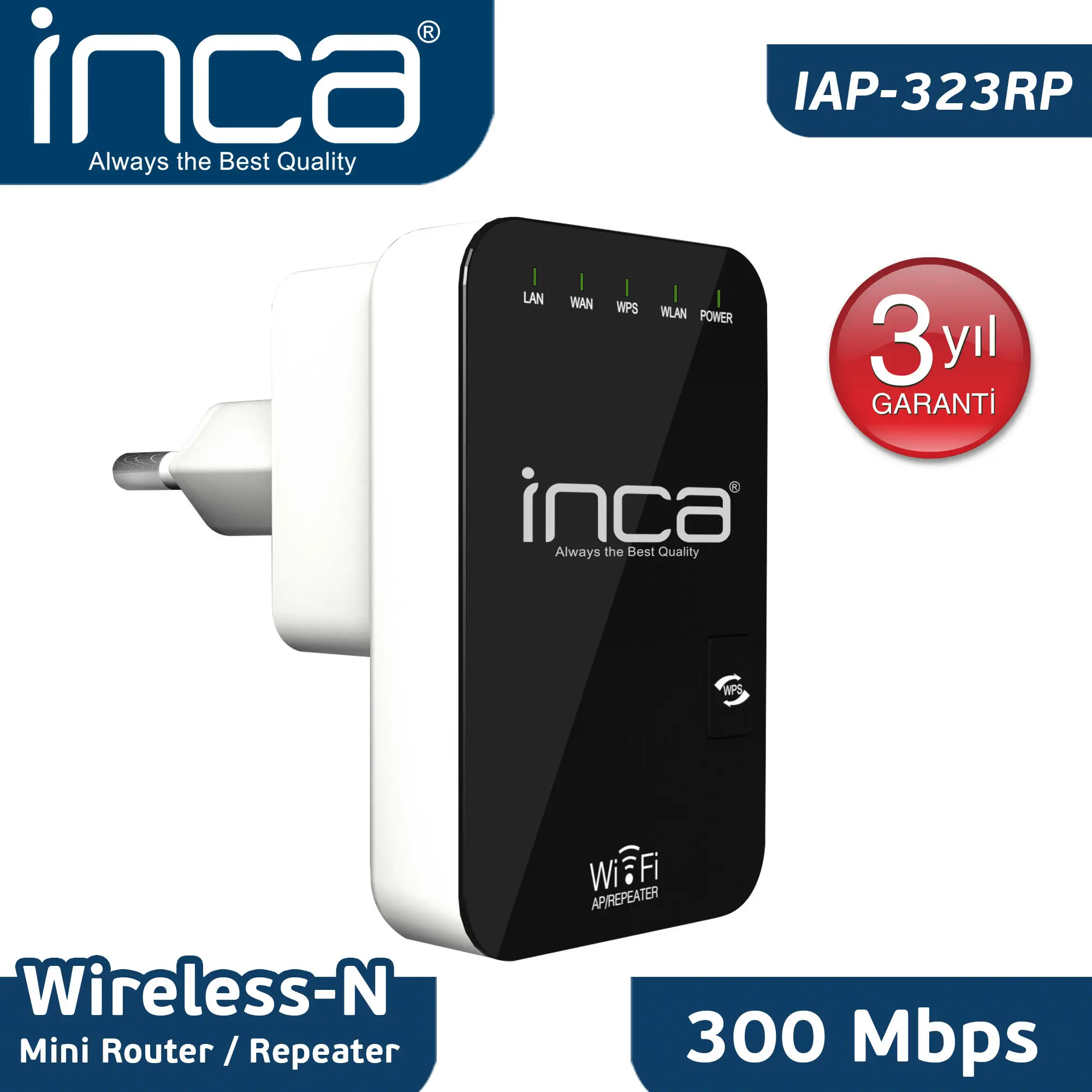 Inca IAP-323RP 300 Mbps 2.4 Ghz Wireless-N Mini Router/Repeater