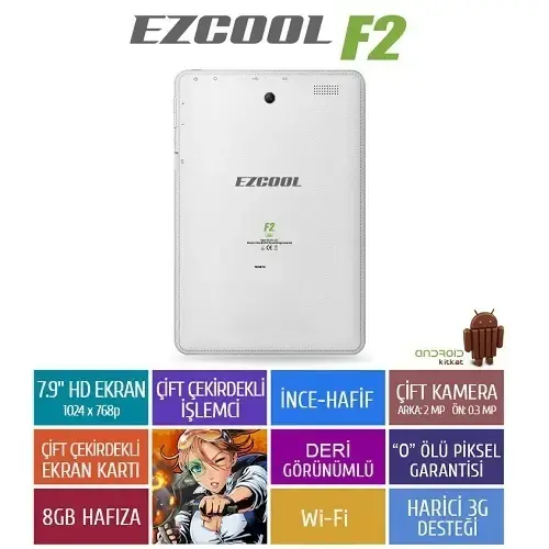 Ezcool F2 8GB Dual Core 7.9″ HD Beyaz Tablet 