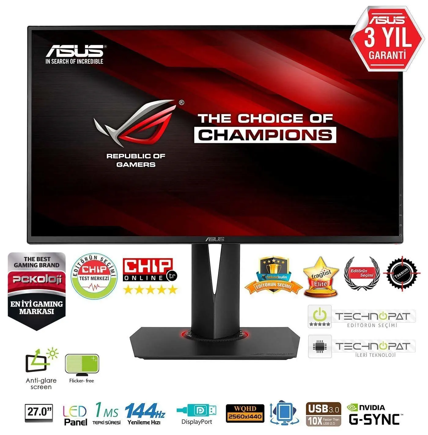 Asus PG278Q WQHD 1MS 27″ DP Geniş Led Monitör