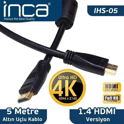 Inca IHS-05 Altın Uçlu 4K Ultra HD 3D HDMI Speed Kablo 5 Metre
