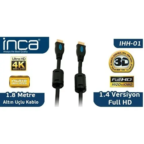 Inca IHH-01 Altın Uçlu HDMI Kablo 1,8M