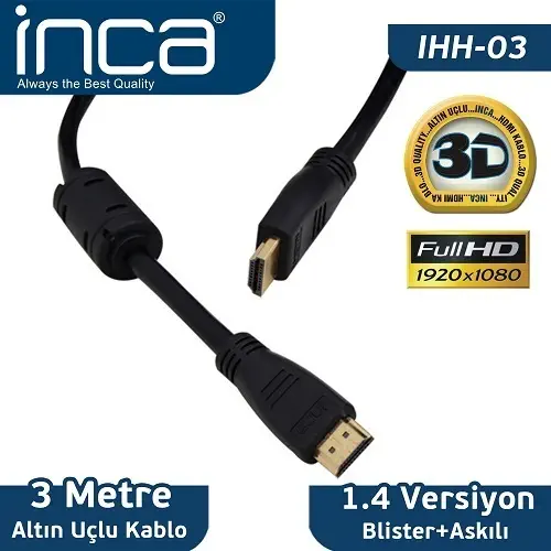 Inca IHH-03 1.4 3D Altın Uçlu HDMI Kablo 3M