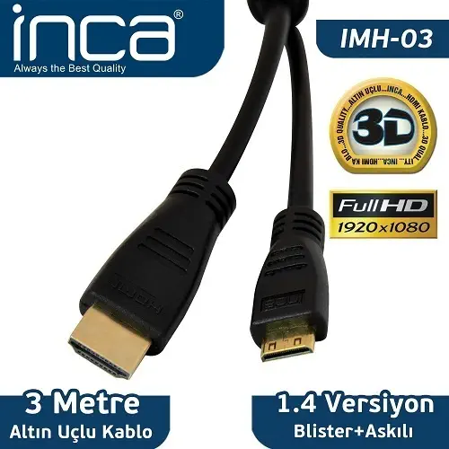 Inca IMH-03 Mini HDMI to HDMI 3D v1.4 Full Hd Kablo 3M