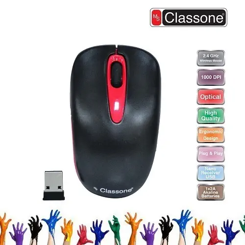 Classone WM739-BR Kablosuz Mouse USB Siyah/Kırmızı