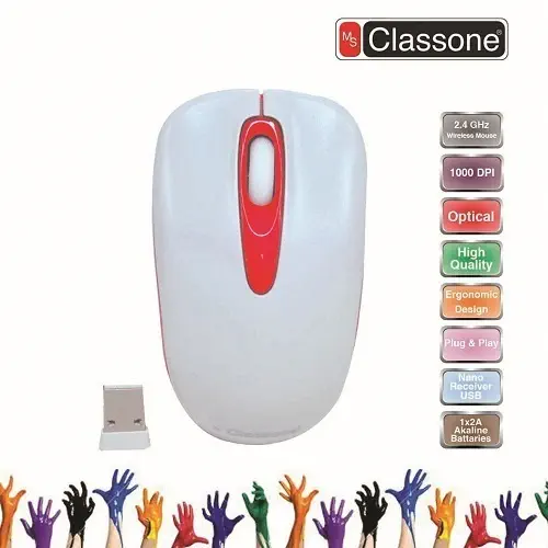 Classone WM739-WR Kablosuz Mouse USB Beyaz/Kırmızı