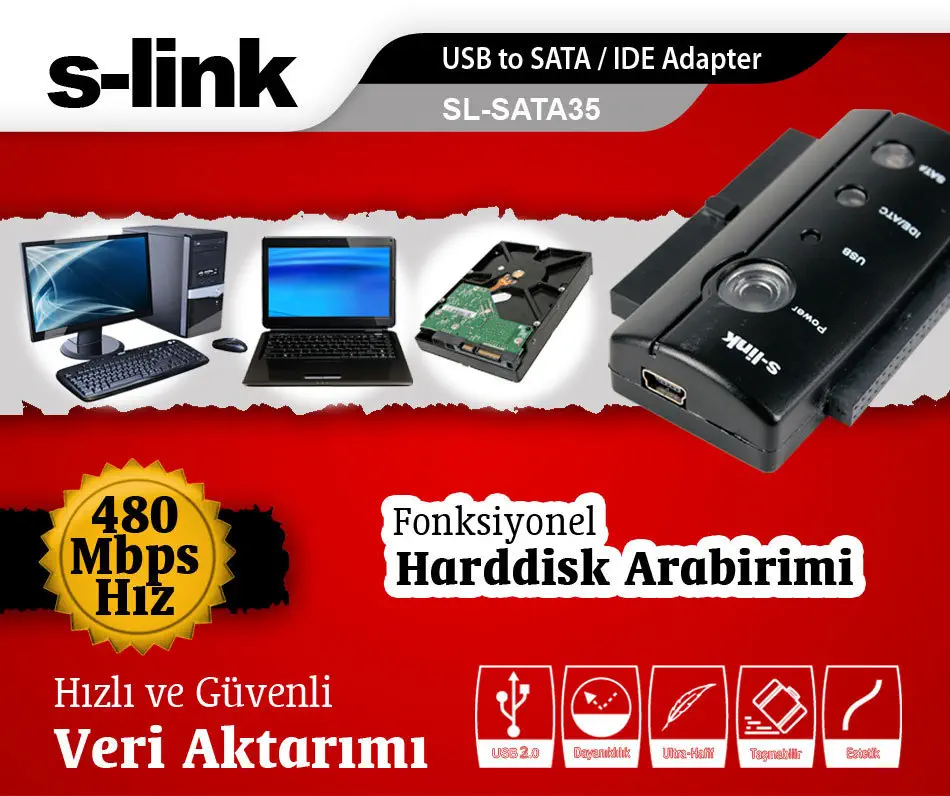 S-link SL-SATA35 USB 2.0 to SATA+IDE Kablo