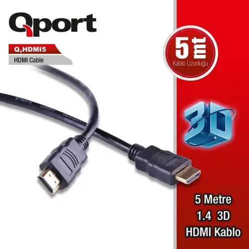 QPort 1.4v 3D Altın Uçlu HDMI Kablo 5M