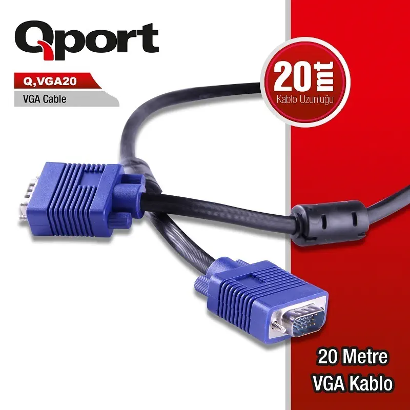 QPort VGA20 Filtreli Monitör Kablosu 20M
