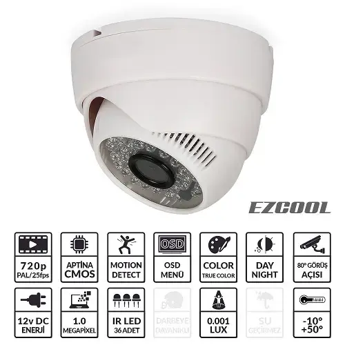 Ezcool EZ-3001 1MP 3,6MM (3MP) 36 LED AHD Dome Kamera