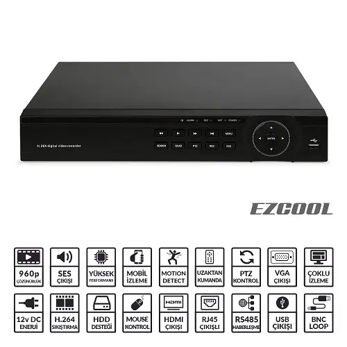 Ezcool EZ-4104 4 Kanal 4 Ses AHD DVR Kayıt Cihazı