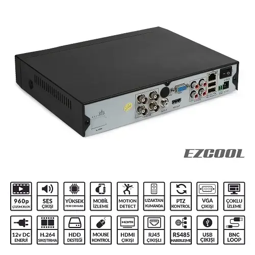 Ezcool EZ-4104 4 Kanal 4 Ses AHD DVR Kayıt Cihazı