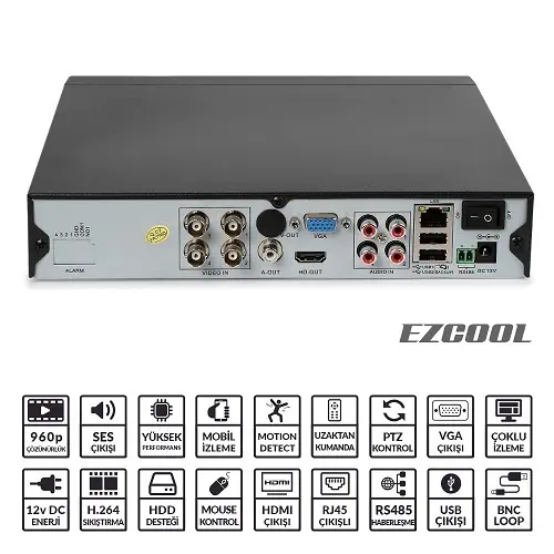 Ezcool EZ-4104 4 Kanal 4 Ses AHD DVR Kayıt Cihazı