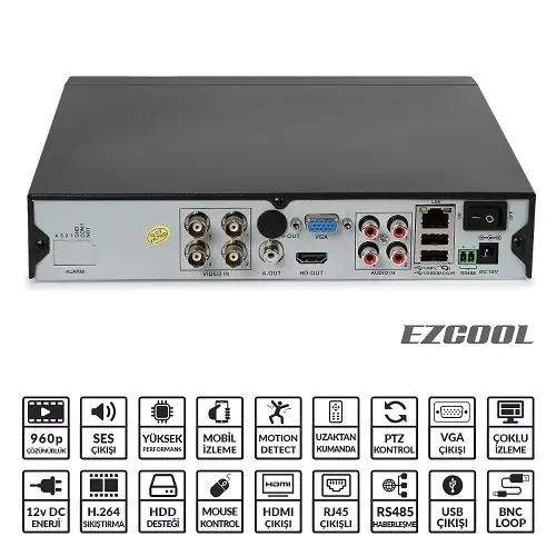 Ezcool EZ-4104 4 Kanal 4 Ses AHD DVR Kayıt Cihazı