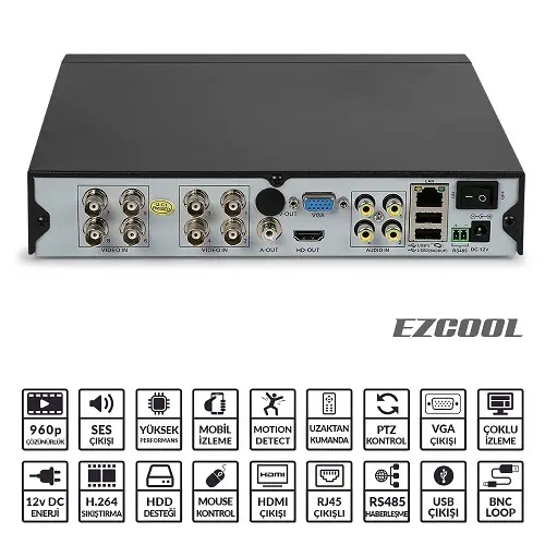 Ezcool EZ-4108 8 Kanal 4 Ses AHD DVR Kayıt Cihazı