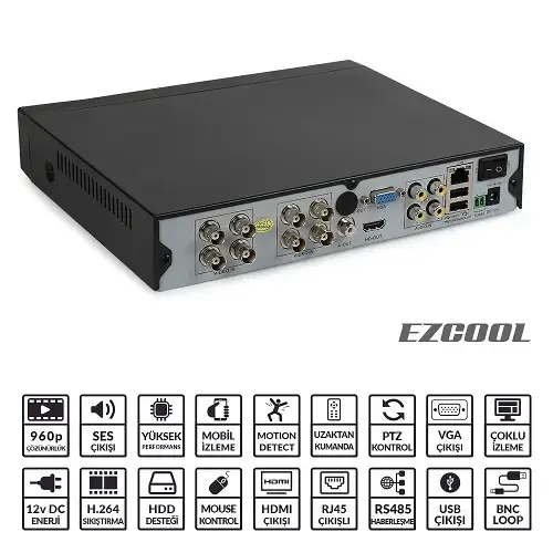 Ezcool EZ-4108 8 Kanal 4 Ses AHD DVR Kayıt Cihazı