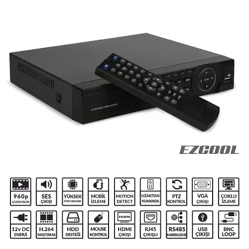 Ezcool EZ-4216 16 Kanal 6 Ses AHD DVR Kayıt Cihazı