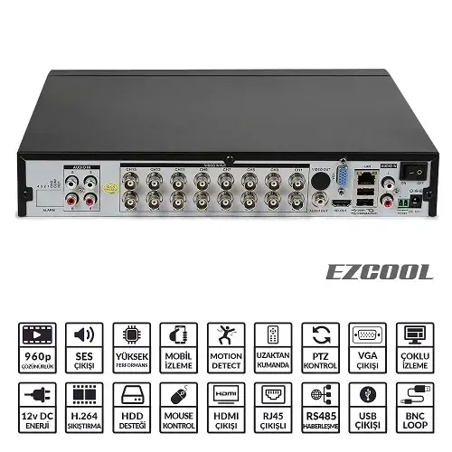 Ezcool EZ-4216 16 Kanal 6 Ses AHD DVR Kayıt Cihazı