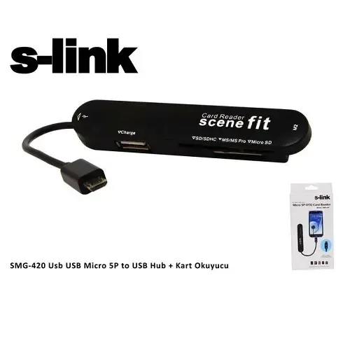 S-link SMG-420 USB Micro 5P to USB Hub + Kart Okuyucu