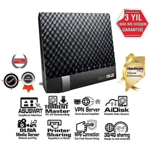 Asus DSL-N17U Torrent, Bulut, VPN, EWAN, 3G/4G, DLNA, Ebeyn Kontrolü Destekli ADSL2+ ,VDSL, Fiber Gigabit Modem Router