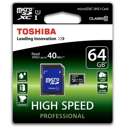 Toshiba 64 GB Micro SD (Class10 40MB/s SD Adaptör) Hafıza Kartı