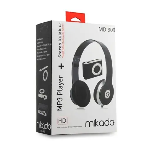 Mikado MD-909 Siyah TF Kart Max.32GB + Kulaklık Mp3 Oynatıcı