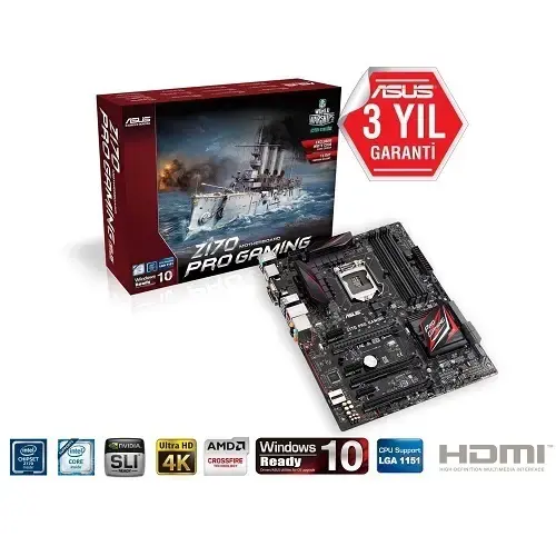 Asus Z170 PRO GAMING Intel Z170 Soket 1151 DDR4 3400MHz(O.C.) Sata 3 M.2 USB 3.1 ATX Anakart