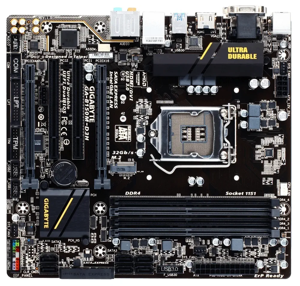 Gigabyte B150M-D3H Intel B150 Express Soket LGA1151 DDR4 2133MHz Sata 3 M.2  USB 3.0 Micro ATX Anakart