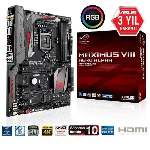 Asus Maximus VIII Hero Alpha Intel Z170 Soket 1151 DDR4 3866MHz(O.C.) Sata 3 M.2 USB 3.1 Wifi+BT ATX Anakart