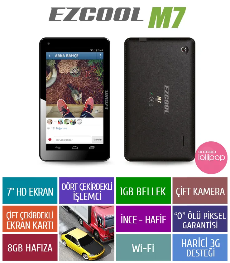 Ezcool M7 1 GB 8GB Quad Core 7″ HD Siyah Tablet