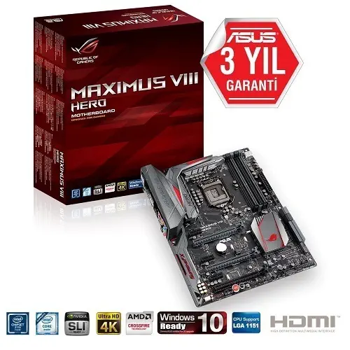 ASUS MAXIMUS VIII HERO Intel Z170 Soket 1151 DDR4 3800MHz(O.C.) Sata 3 M.2 USB 3.1 ATX Anakart